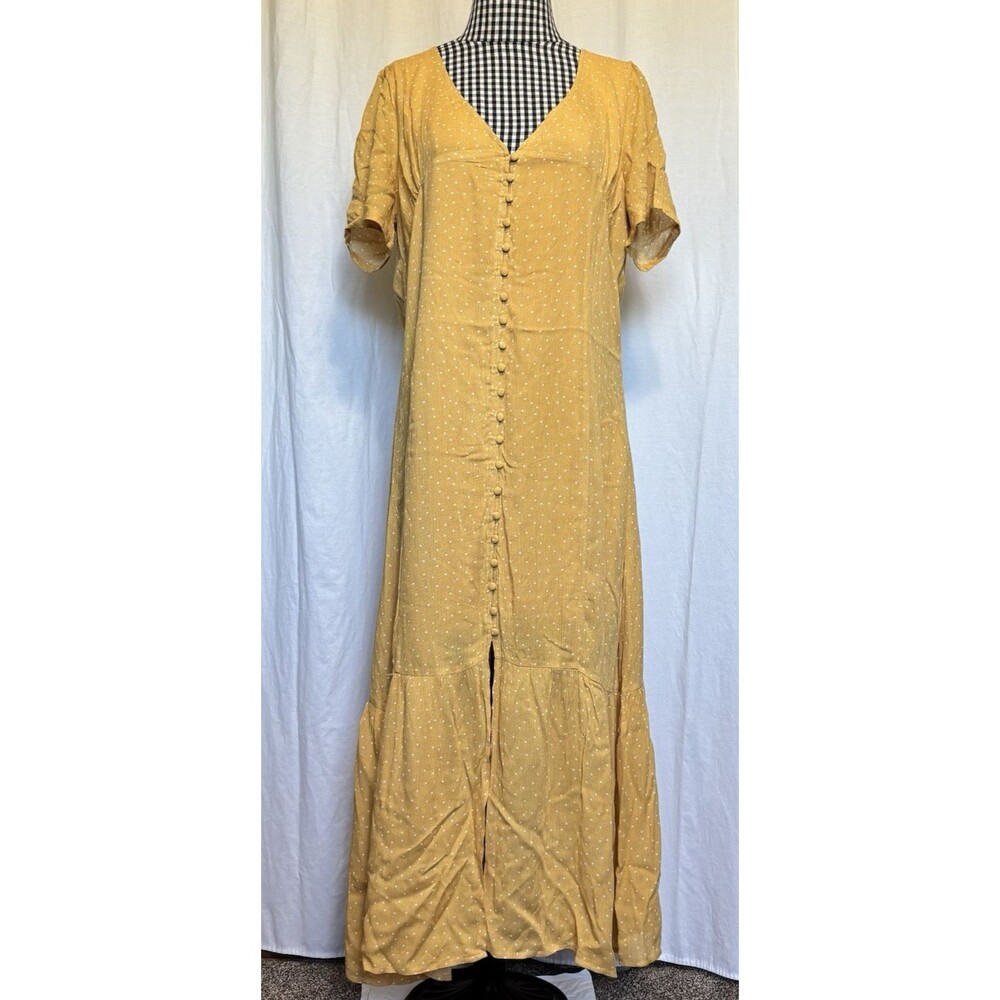 Womens Cottagecore Polka Dot Maxi Dress Size L Boho Gauzy Ethereal Layered NEW!